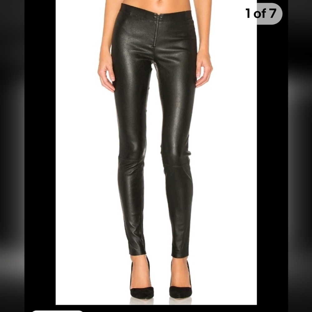 Alice + Olivia Women's Army  Green Front Zip Leather Legging Pants Size 10($798)